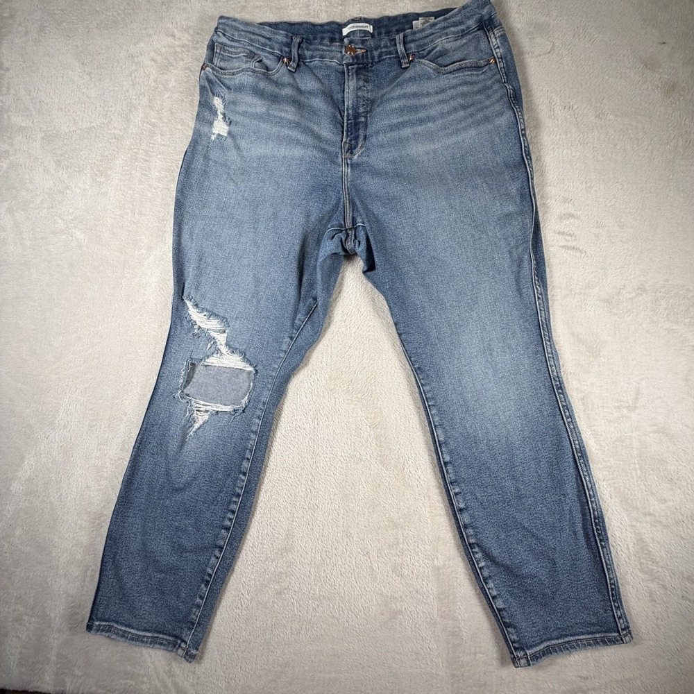 Good American Good Curve Jeans Womens Plus Distressed Straight Light Wash